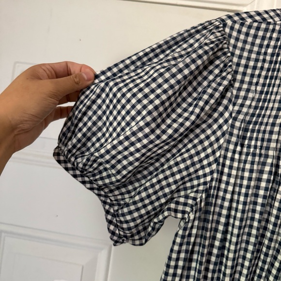 DOEN x GAP black white gingham plaid puff prairie cottage button up midi dress - Picture 4 of 9